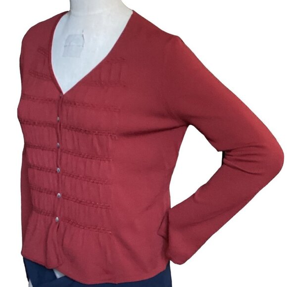 J.Jill V-Neck Texture/Smock-Front Button Front Cardigan Top Rust Red Sz S #229K - Picture 5 of 9
